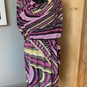 Alfani Asymmetrical Dress in Pink, Yellow, and Black